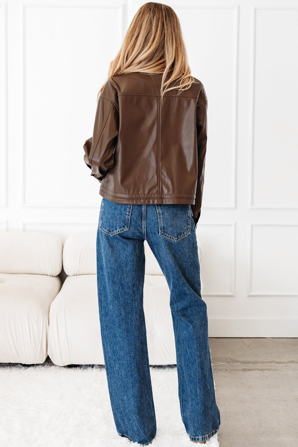 Mila Drawstring Hem Leather Jacket - Threaded Pear