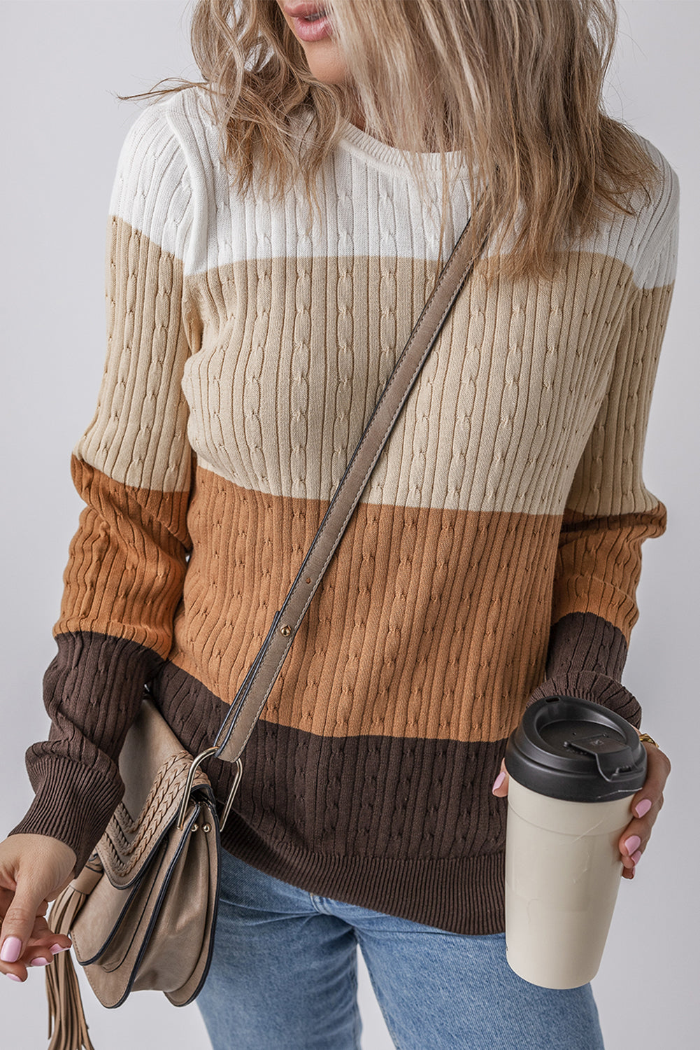 Madison Colorblock Cable Knit Sweater - Threaded Pear
