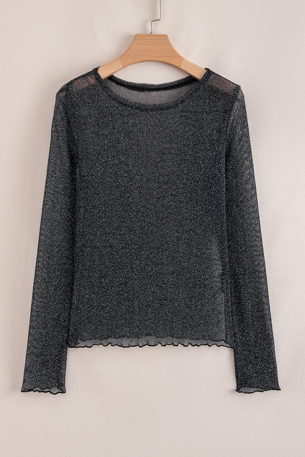 Serenity Metallic Glitter Mesh Long Sleeve Top - Threaded Pear