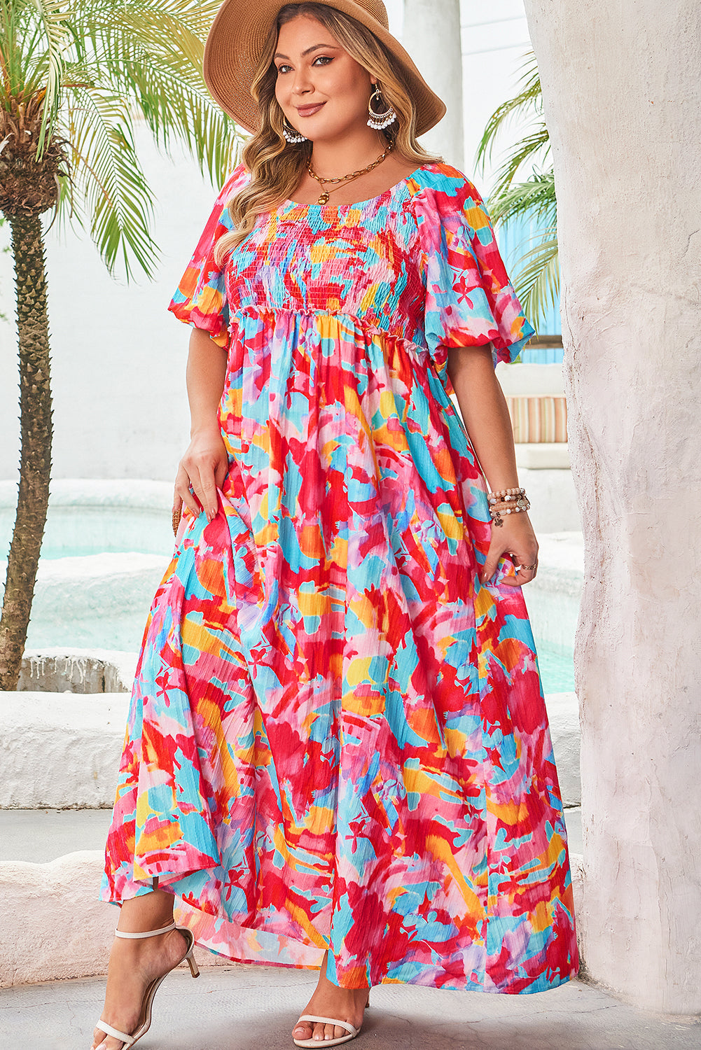 Rachel Plus Size Puff Sleeve Square Neck Dress - Threaded Pear