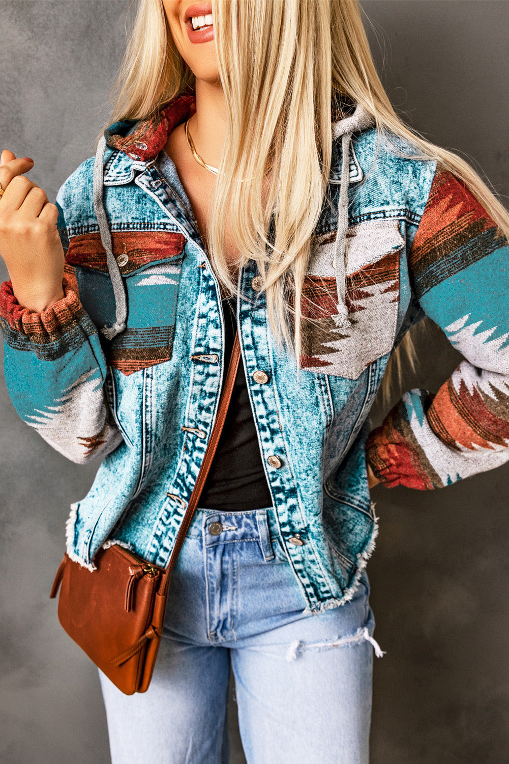 Emily Print Frayed Hem Jacket - Threaded Pear