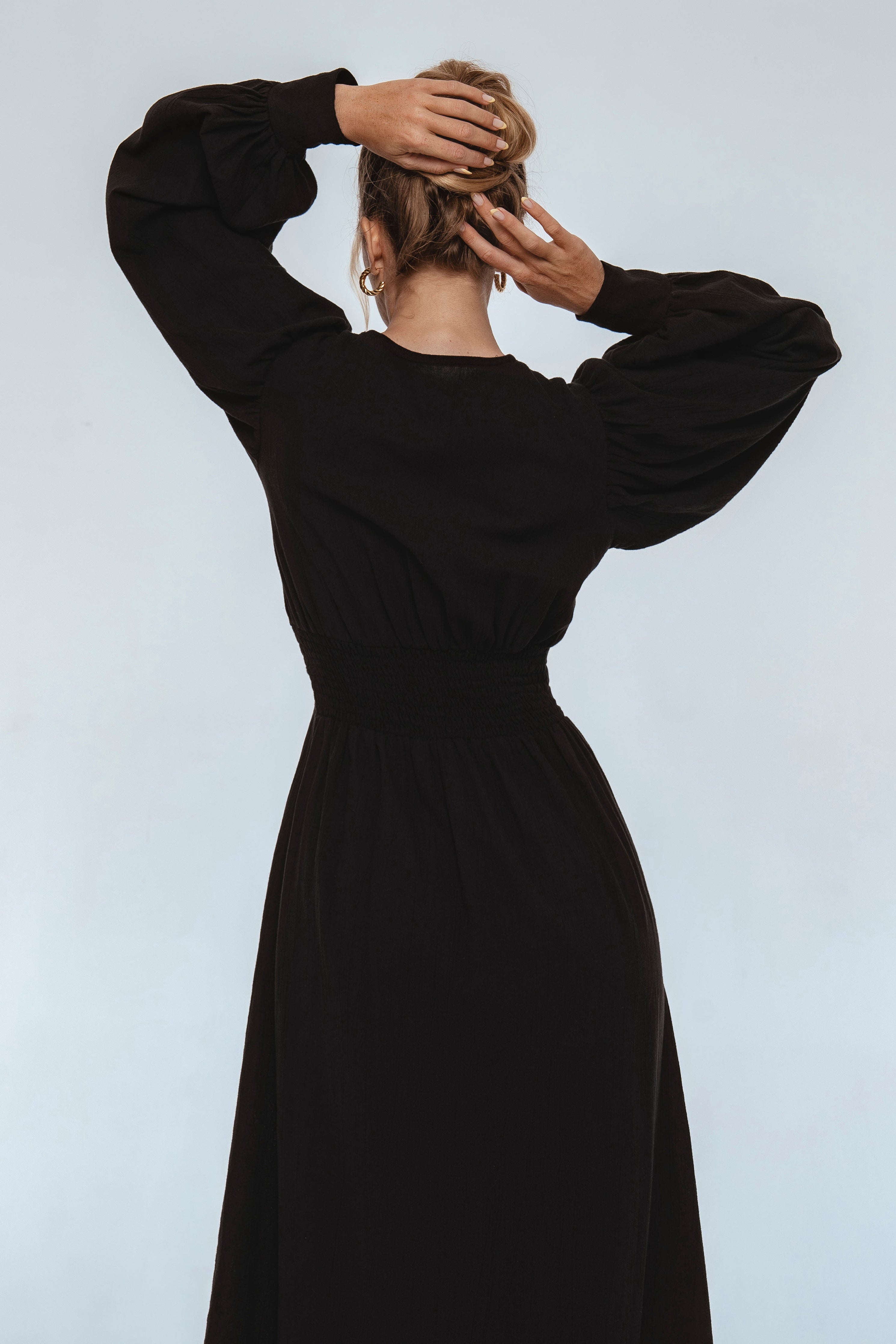 Velvet Sky Long Sleeve Linen Midi Dress