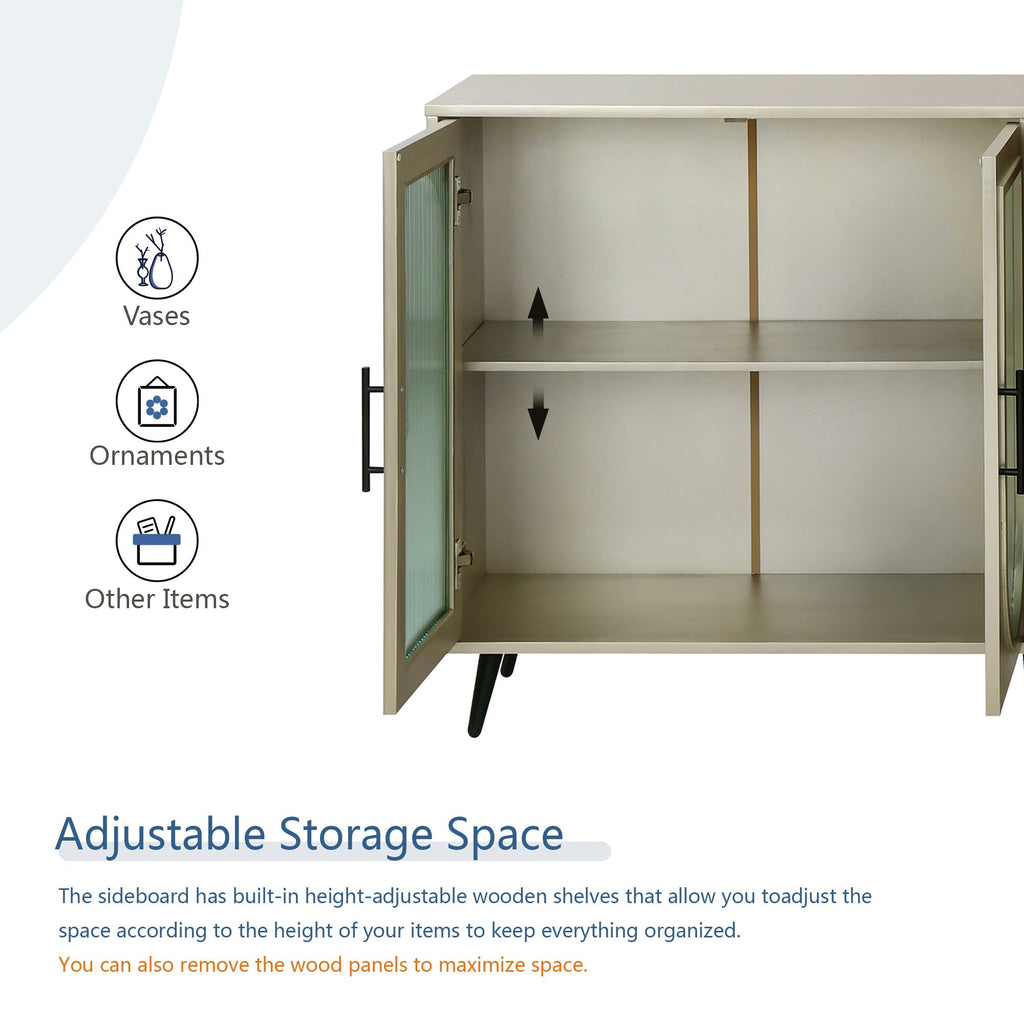 Wood TV Stand With Storage Cabinet & Adjustable Shelves