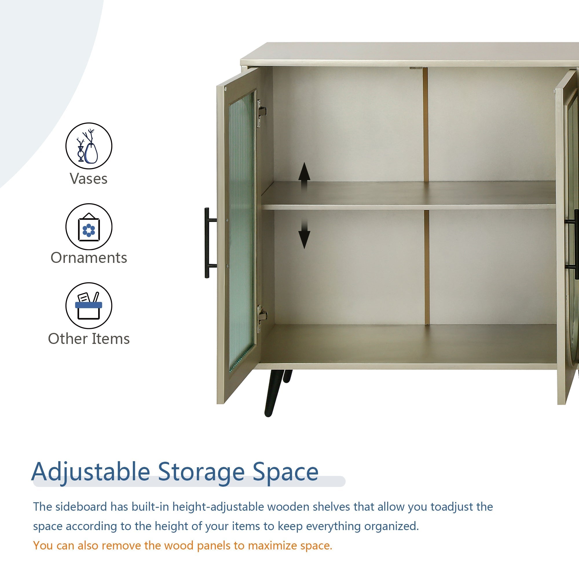 Wood TV Stand With Storage Cabinet & Adjustable Shelves