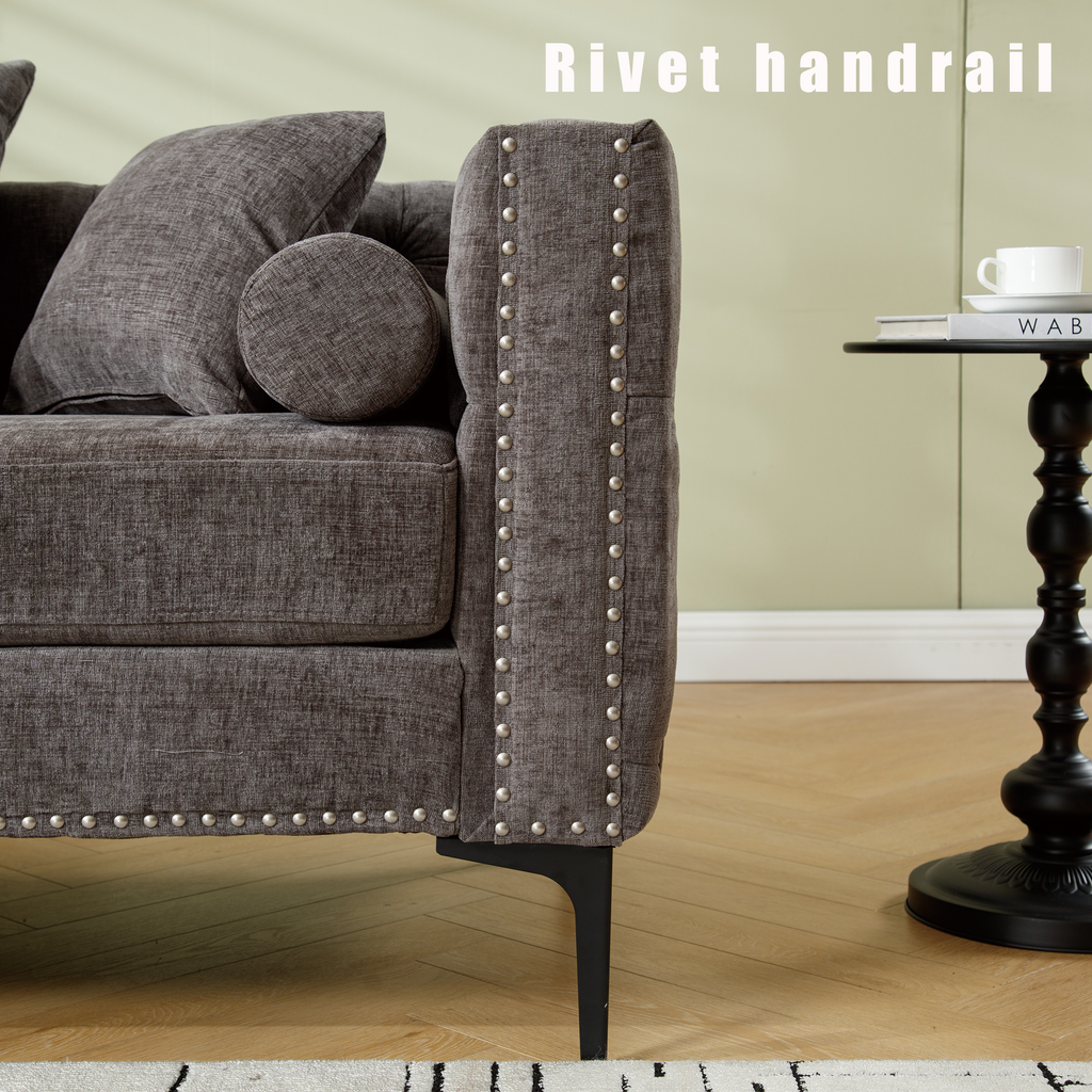 L Shaped Sectional Convertible Sofa With Storage Ottoman and Modern Tufted Style
