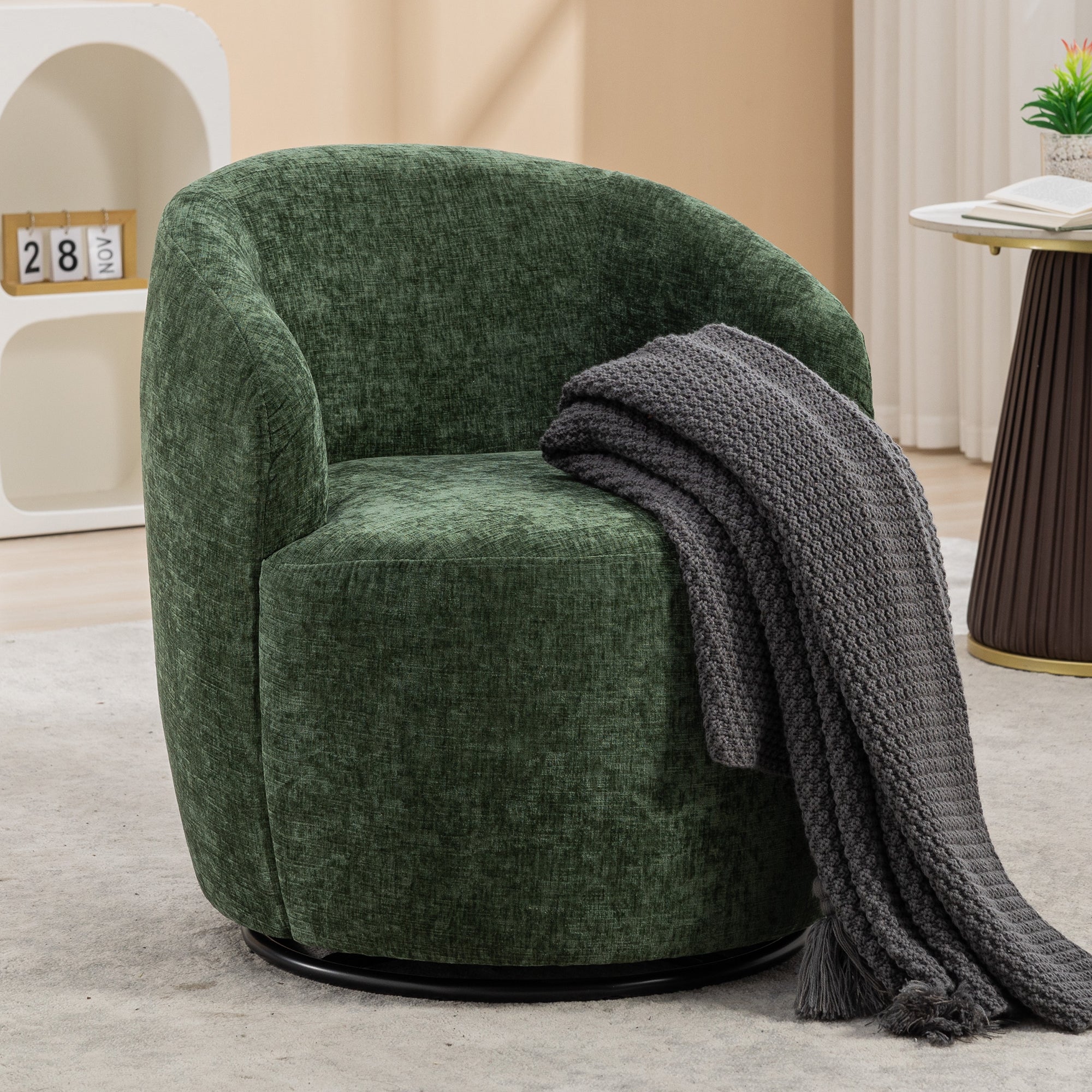 Swivel Accent Armchair  With Black Powder Coating Metal Ring