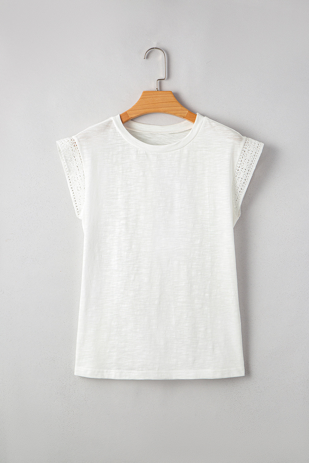 Ivy Lace Patchwork Cap Sleeve Round Neck Top - Threaded Pear
