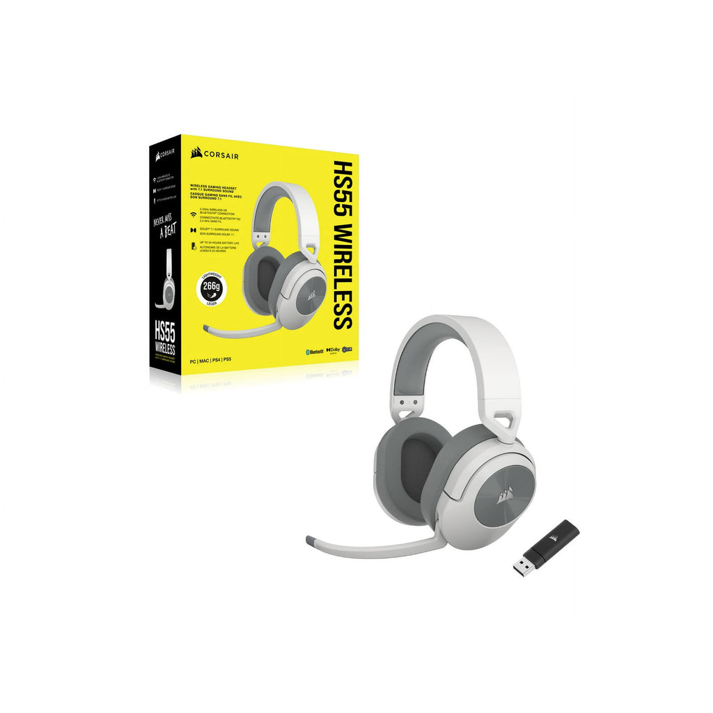 CORSAIR HS Series HS55 Wireless Gaming Headset for PC, PS5, and Mobile - White