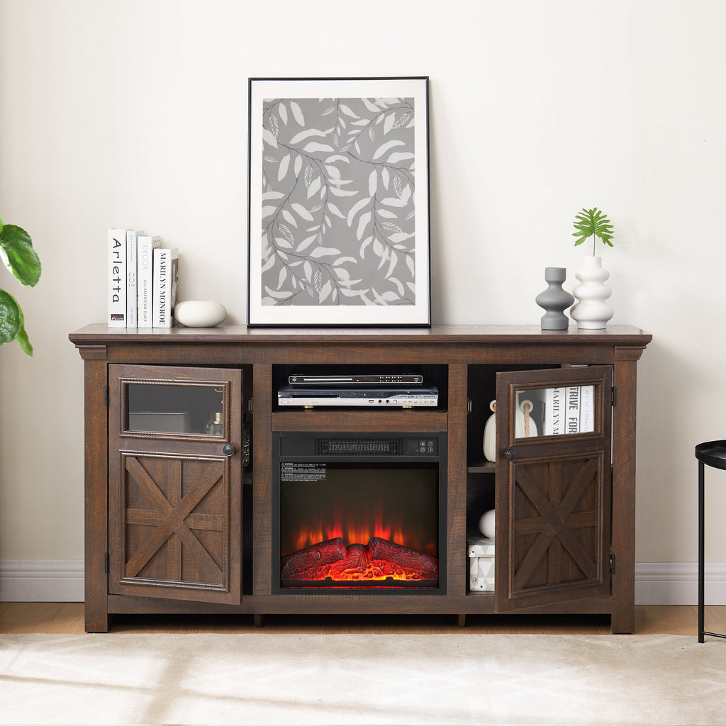 2 Doors Cabinet Farmhouse TV Stand With 18' Fireplace Insert