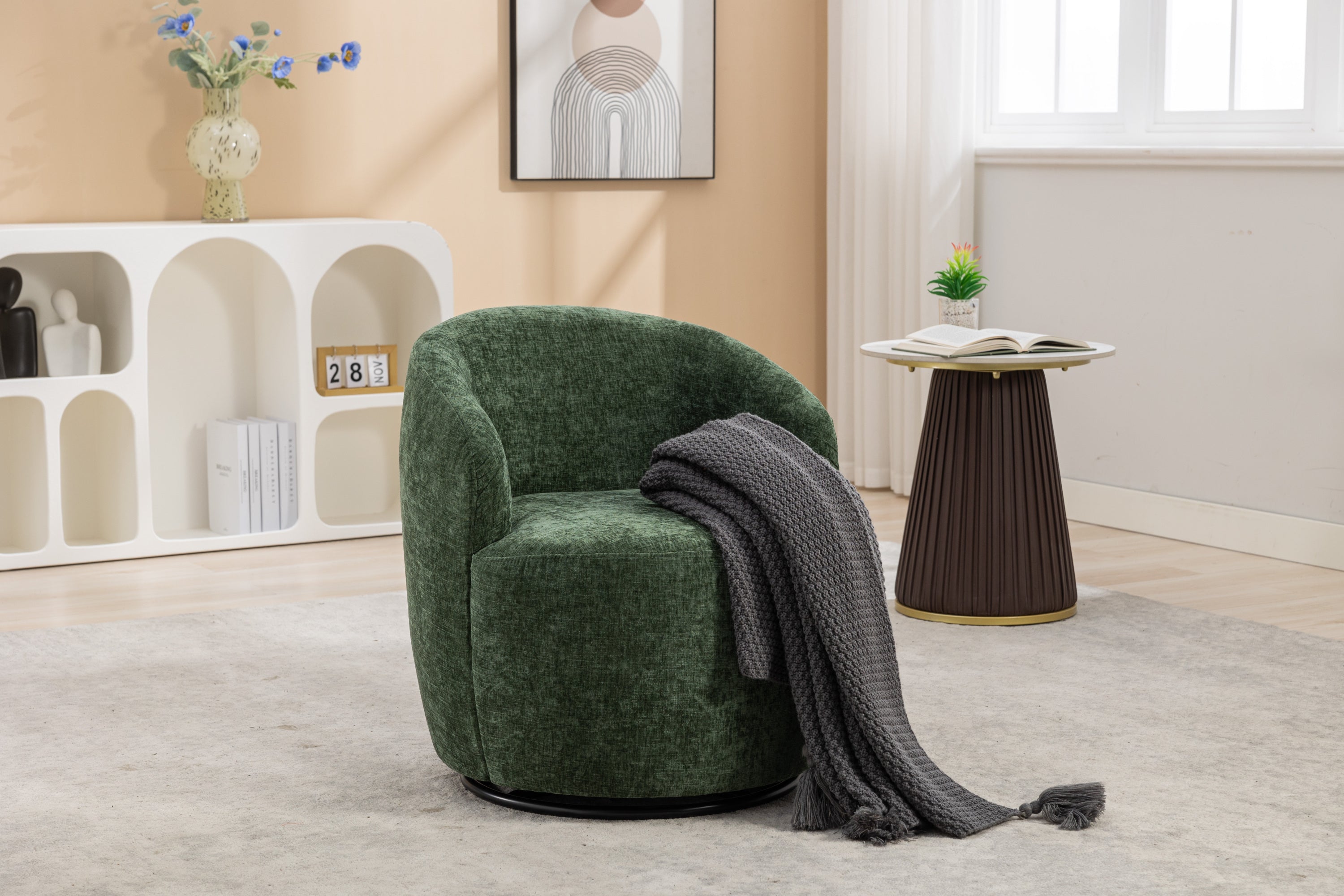 Swivel Accent Armchair  With Black Powder Coating Metal Ring