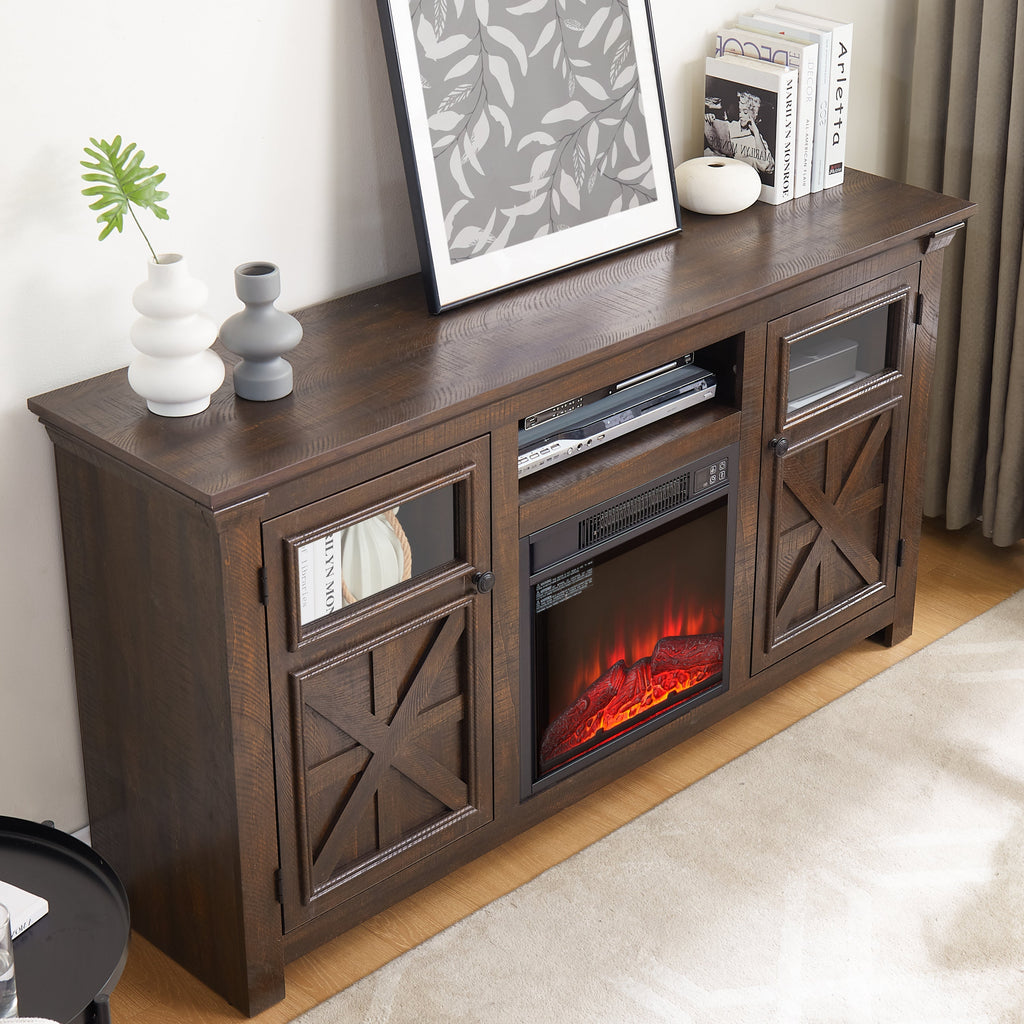 2 Doors Cabinet Farmhouse TV Stand With 18' Fireplace Insert