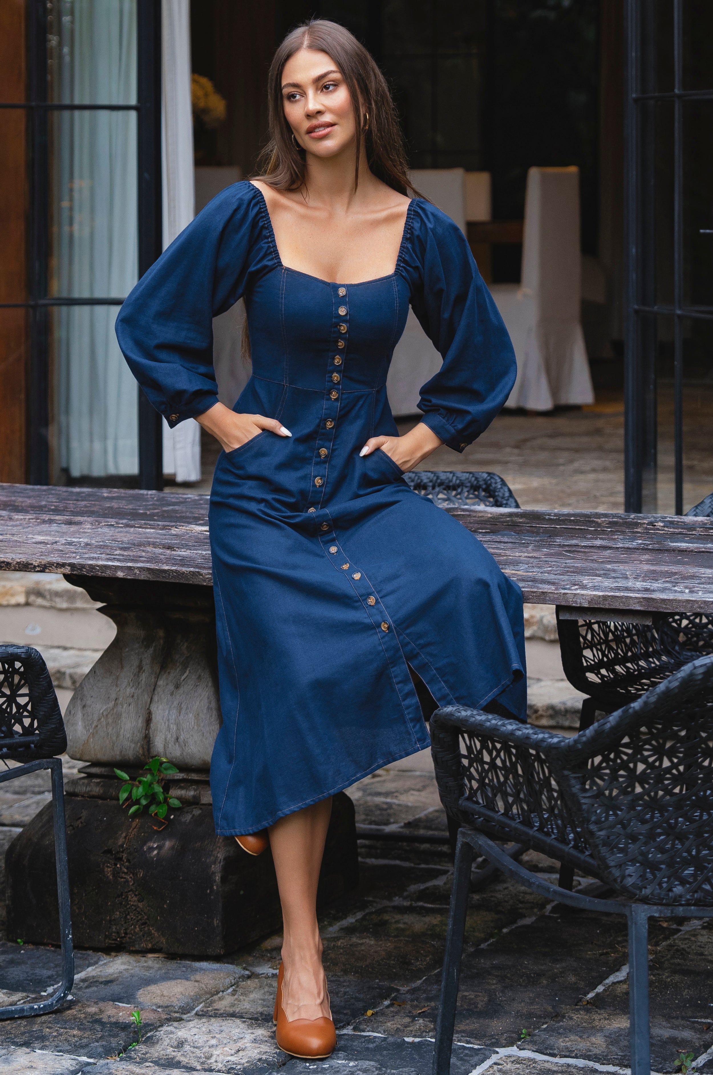 Avignon Button Down Long Sleeve Dress