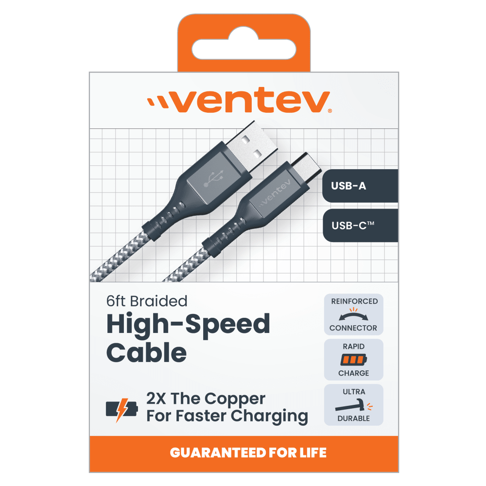 Ventev Braided USB A to USB C High Speed 6 Foot Cable by Ventev