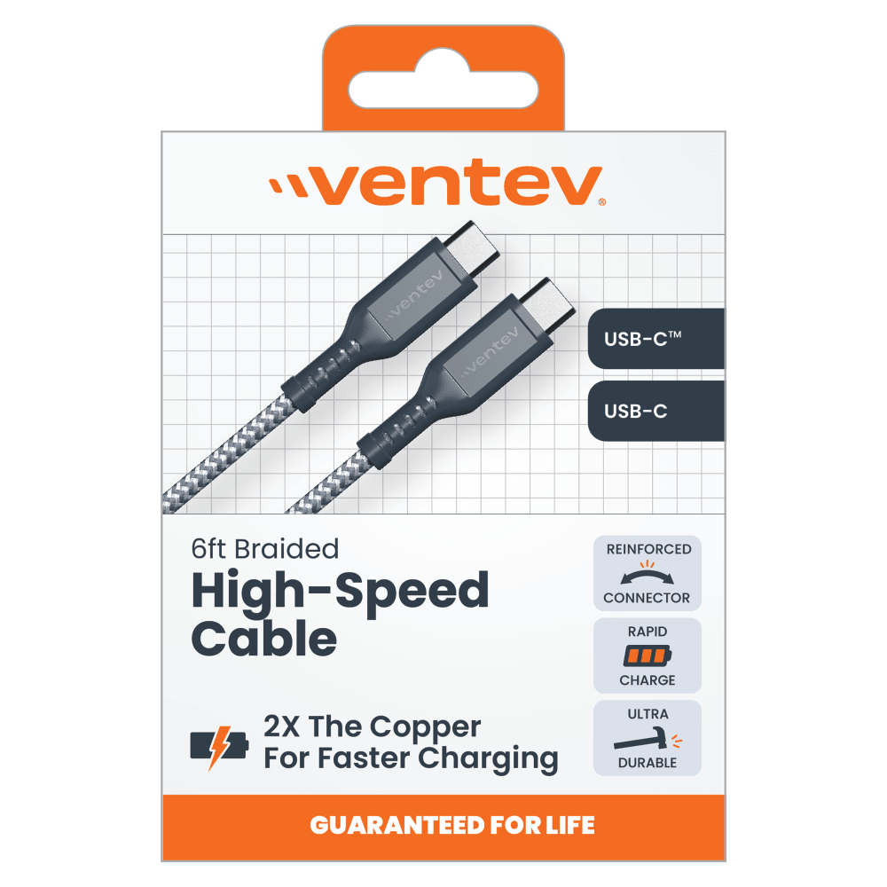 Ventev Braided USB C to USB C High Speed 6 Foot Cable by Ventev