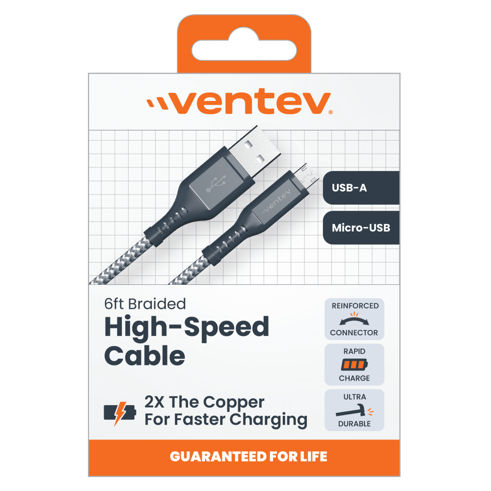 Ventev Braided USB A to Micro USB High Speed 6 Foot Cable by Ventev