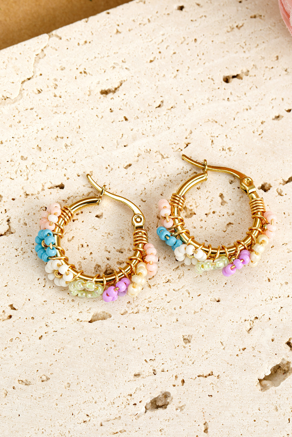 Gold Beaded Flower Hoop Earrings - Threaded Pear