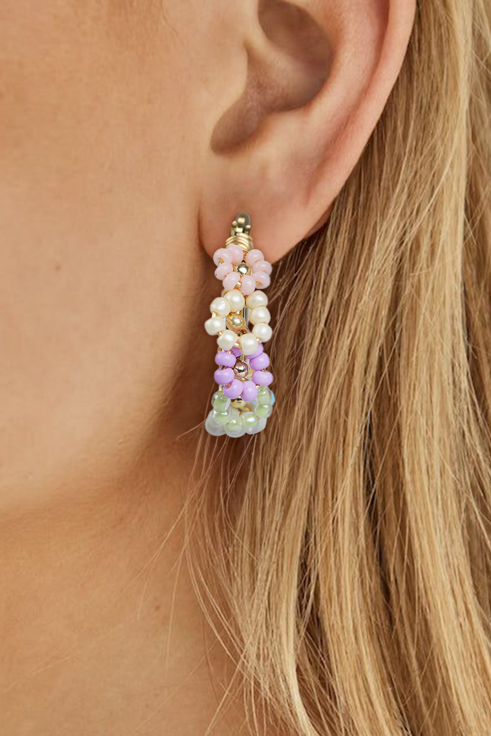 Gold Beaded Flower Hoop Earrings - Threaded Pear