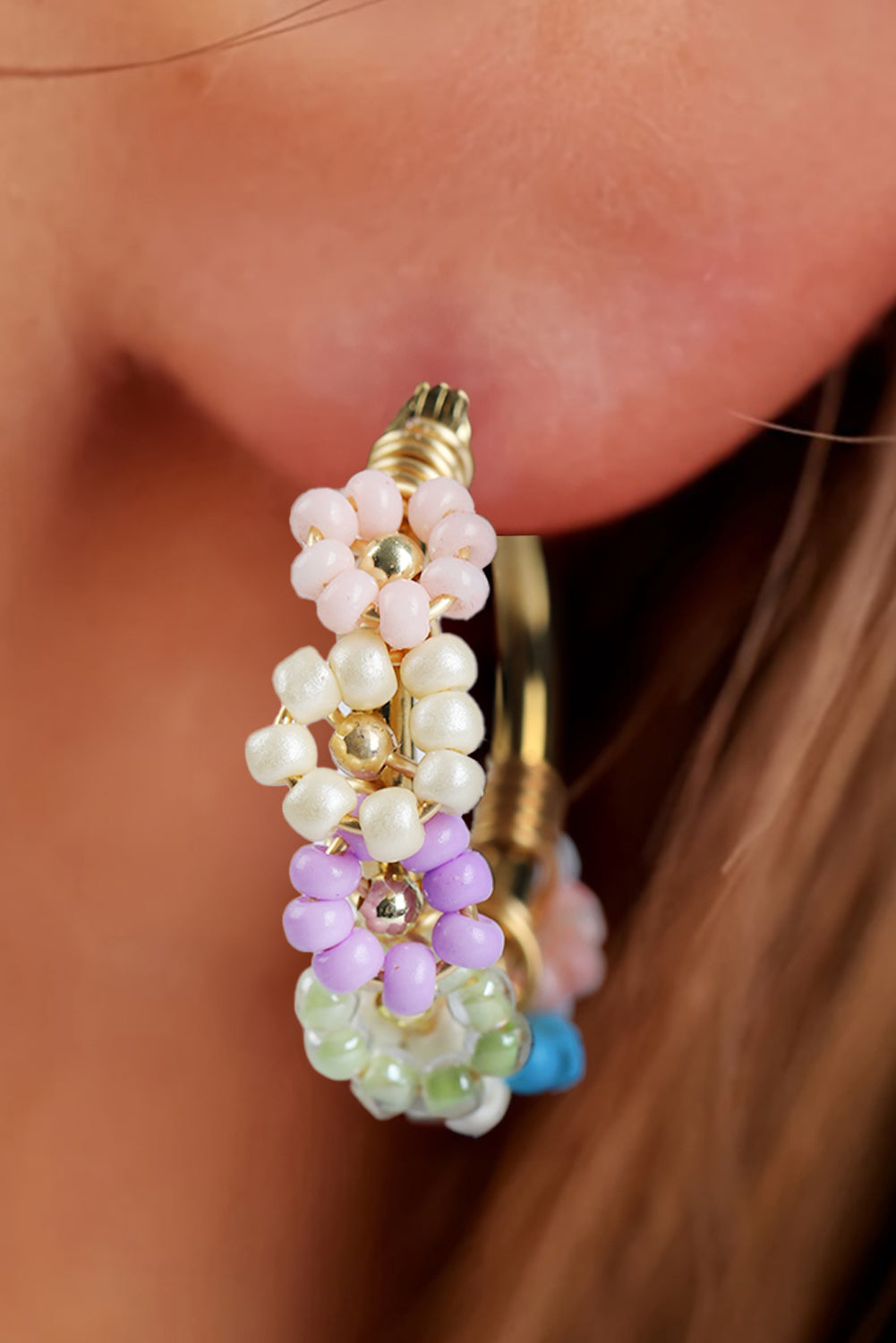 Gold Beaded Flower Hoop Earrings - Threaded Pear