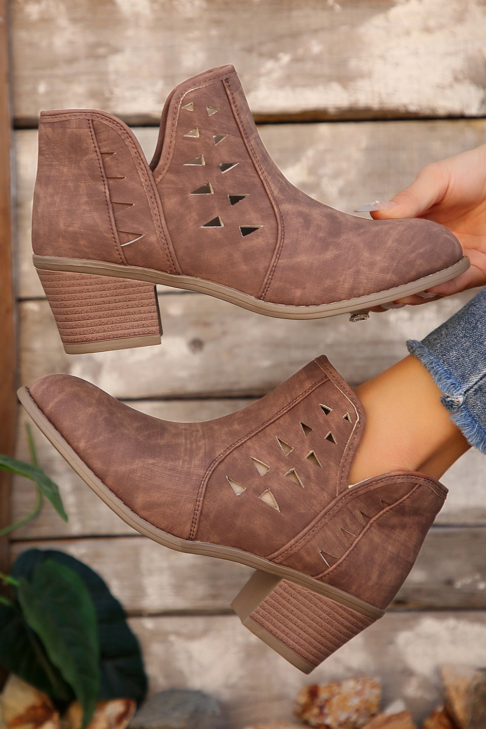 Quinn Cut Out Suede Ankle Boots - Threaded Pear