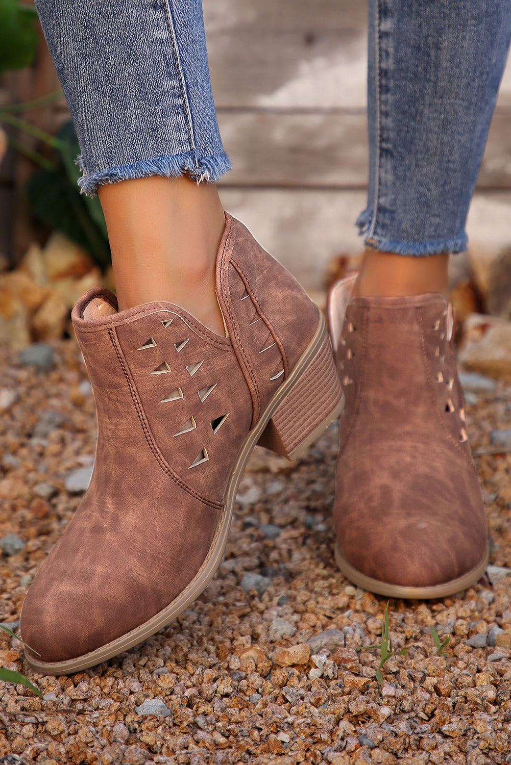 Quinn Cut Out Suede Ankle Boots - Threaded Pear
