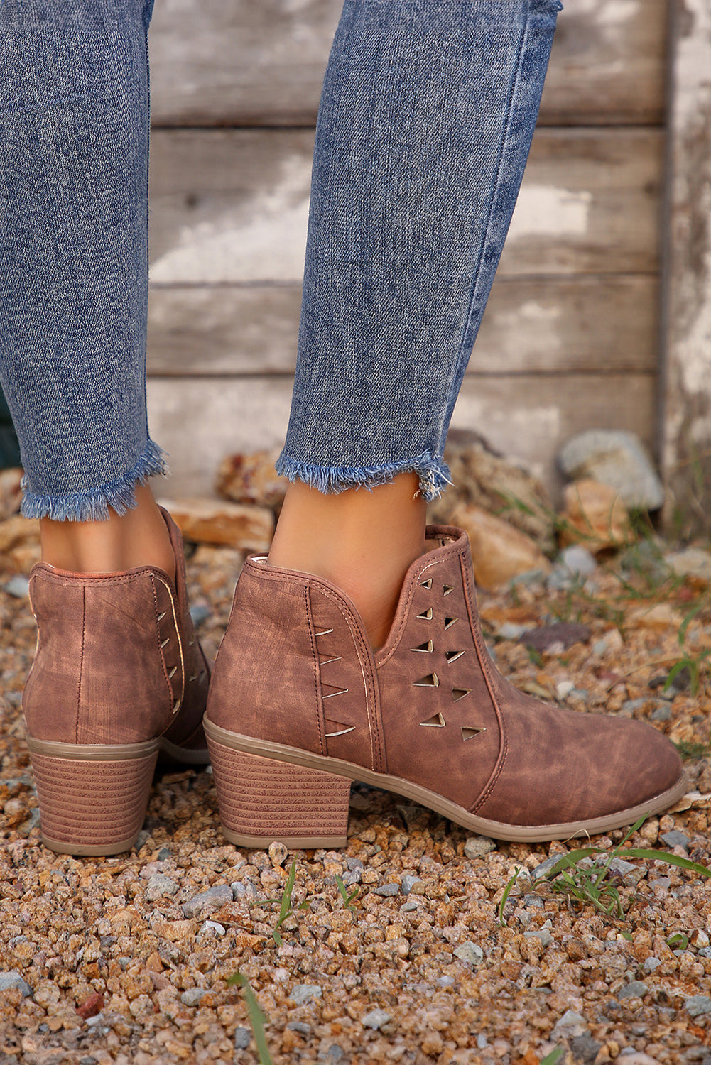Quinn Cut Out Suede Ankle Boots - Threaded Pear