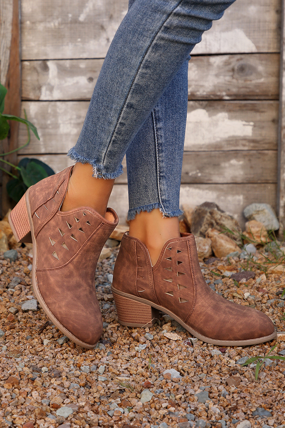 Quinn Cut Out Suede Ankle Boots - Threaded Pear