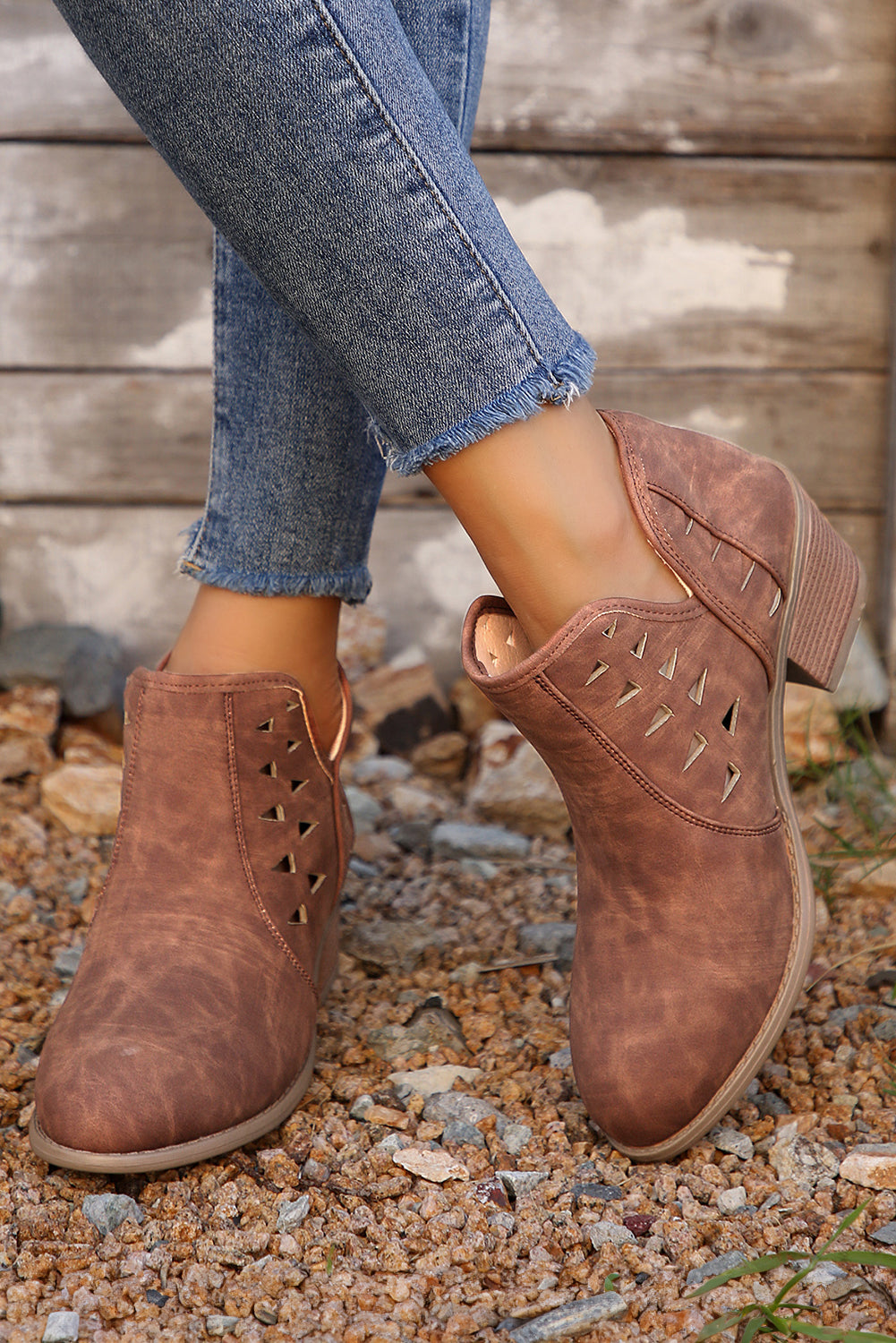Quinn Cut Out Suede Ankle Boots - Threaded Pear