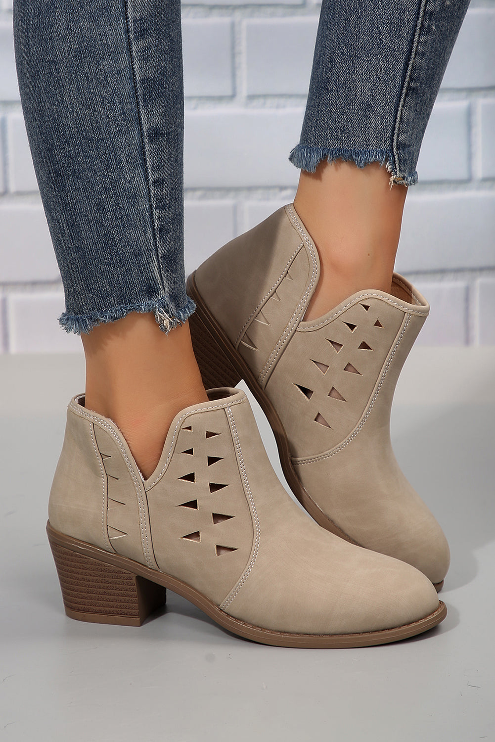 Quinn Cut Out Suede Ankle Boots - Threaded Pear