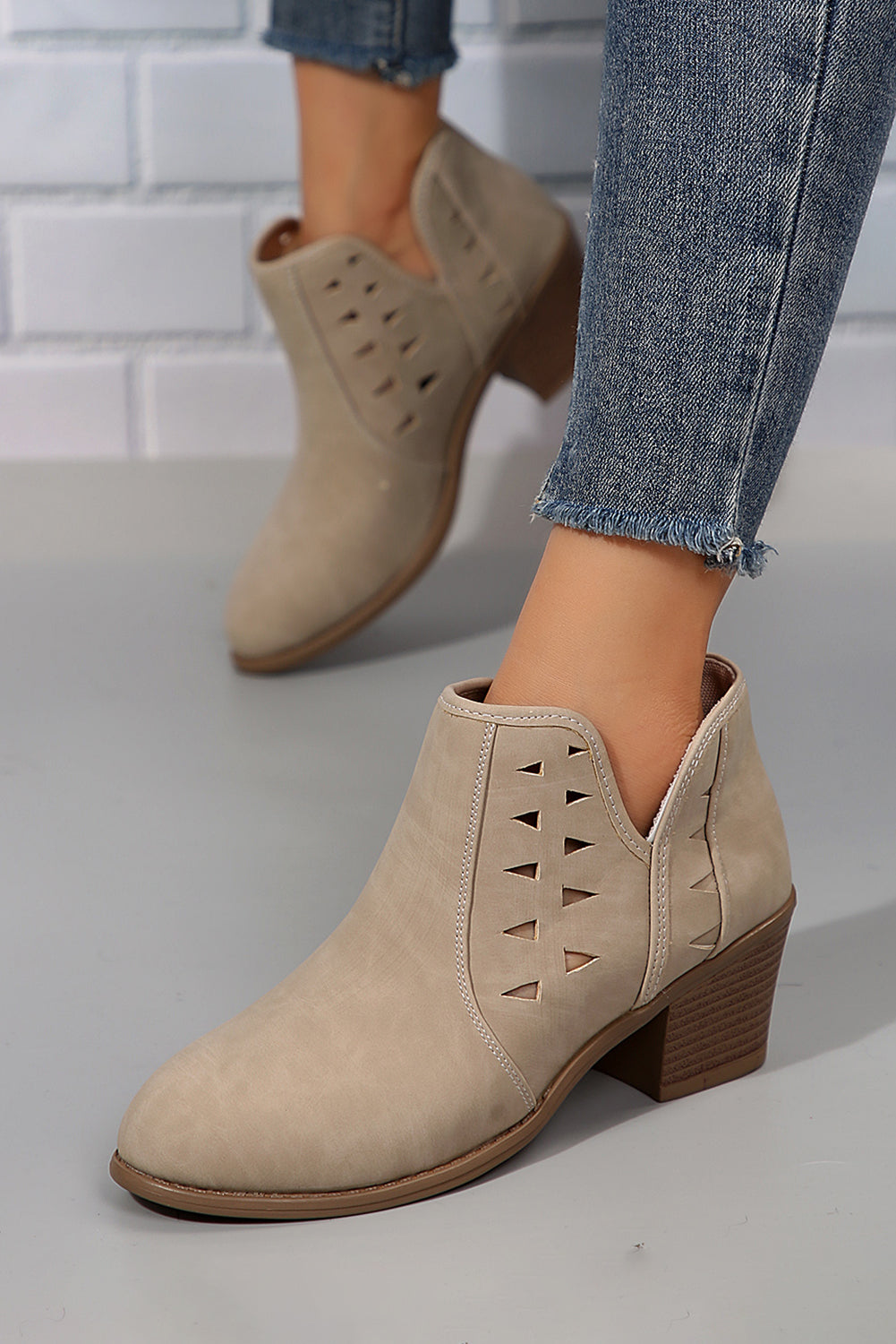 Quinn Cut Out Suede Ankle Boots - Threaded Pear