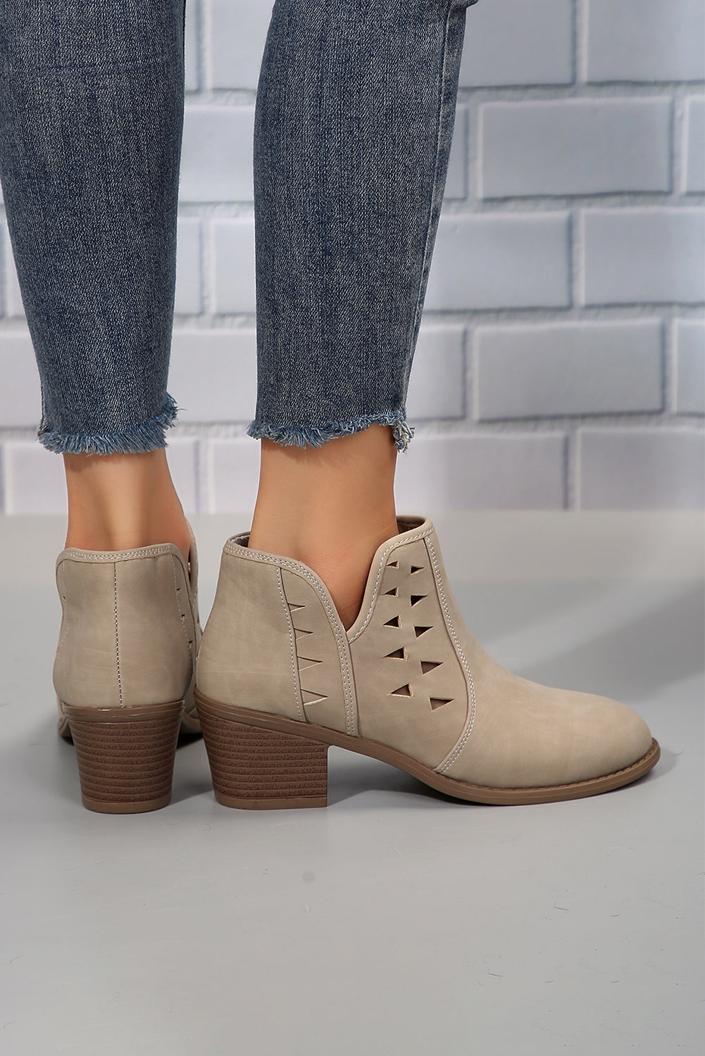 Quinn Cut Out Suede Ankle Boots - Threaded Pear