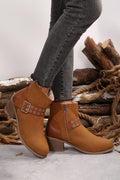 Eyelet Buckled Ankle Boots - Threaded Pear