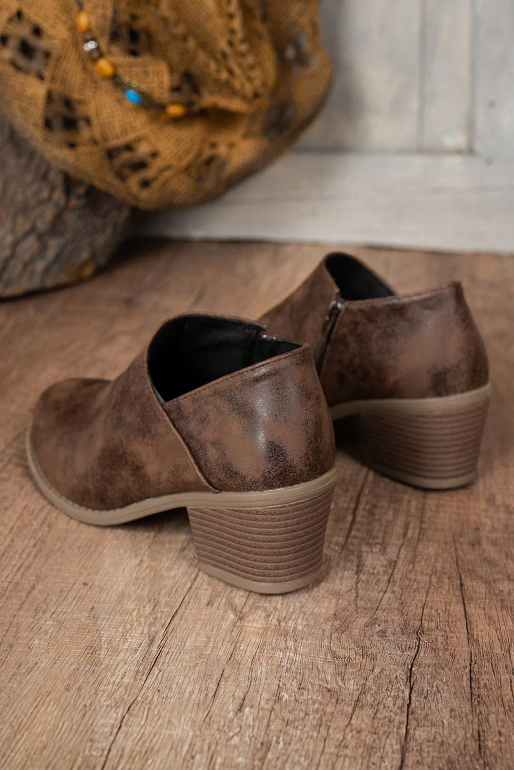 Tulip Opening Suede Ankle Boots - Threaded Pear