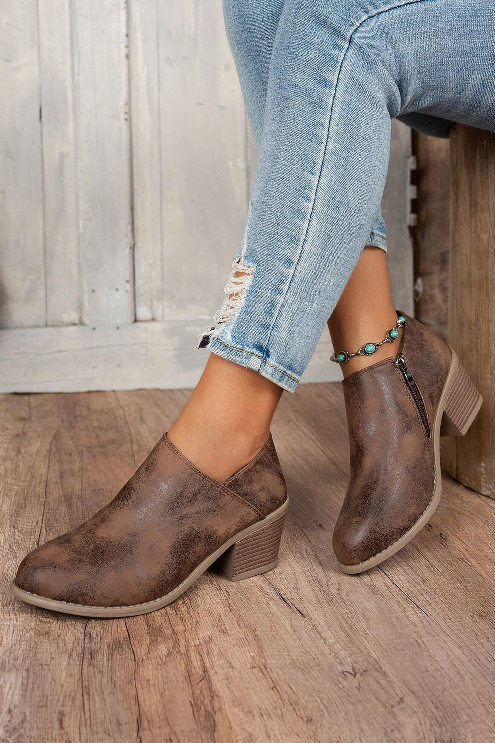 Tulip Opening Suede Ankle Boots - Threaded Pear