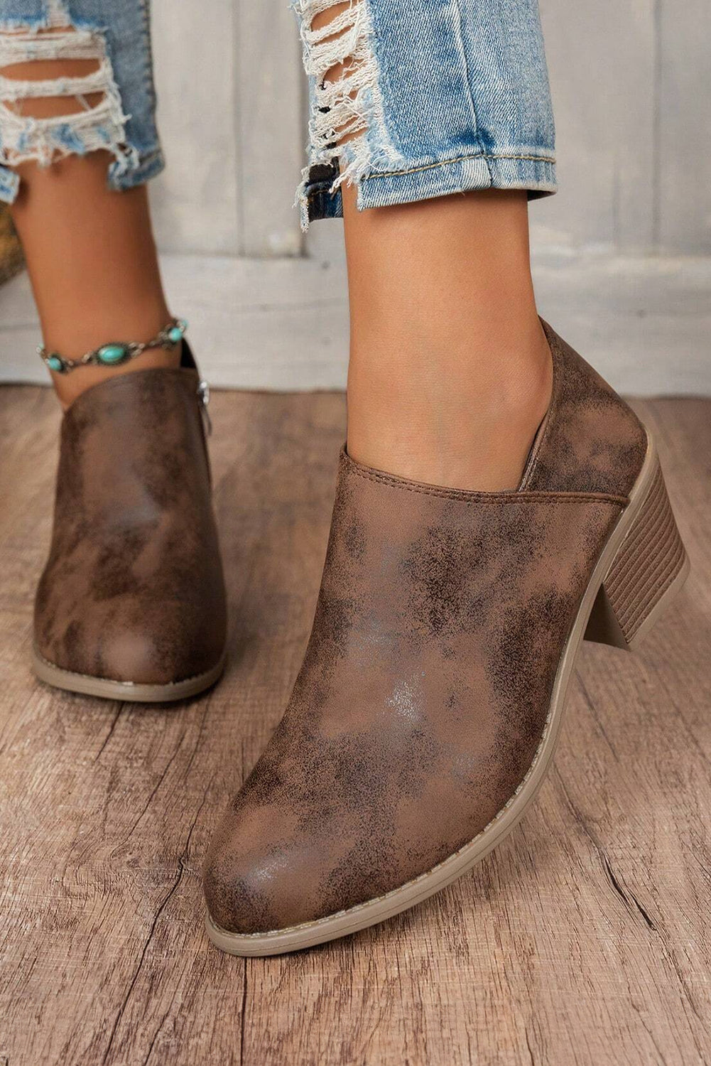 Tulip Opening Suede Ankle Boots - Threaded Pear