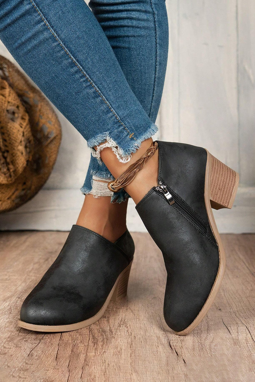 Tulip Opening Suede Ankle Boots - Threaded Pear