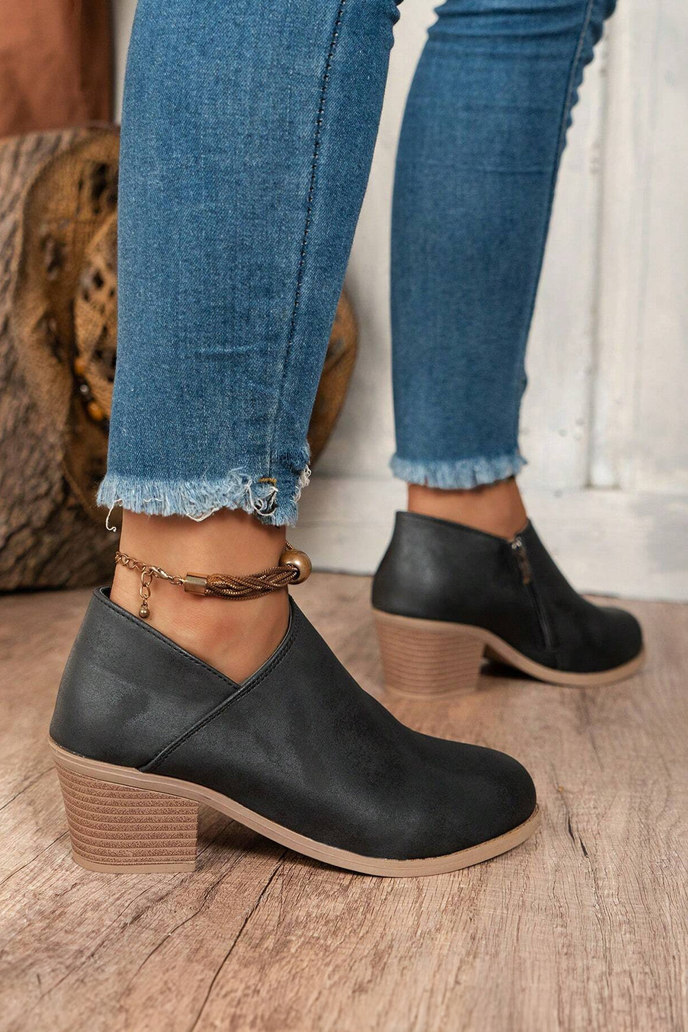 Tulip Opening Suede Ankle Boots - Threaded Pear
