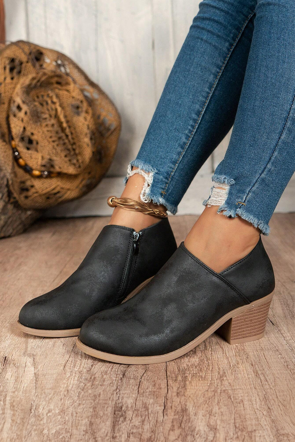 Tulip Opening Suede Ankle Boots - Threaded Pear
