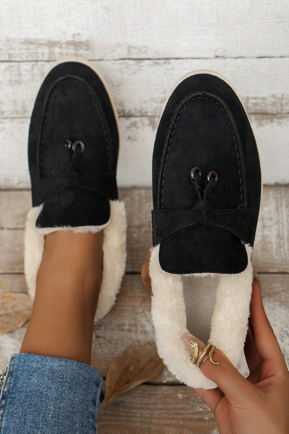 Nyla Furry Lined Slippers - Threaded Pear