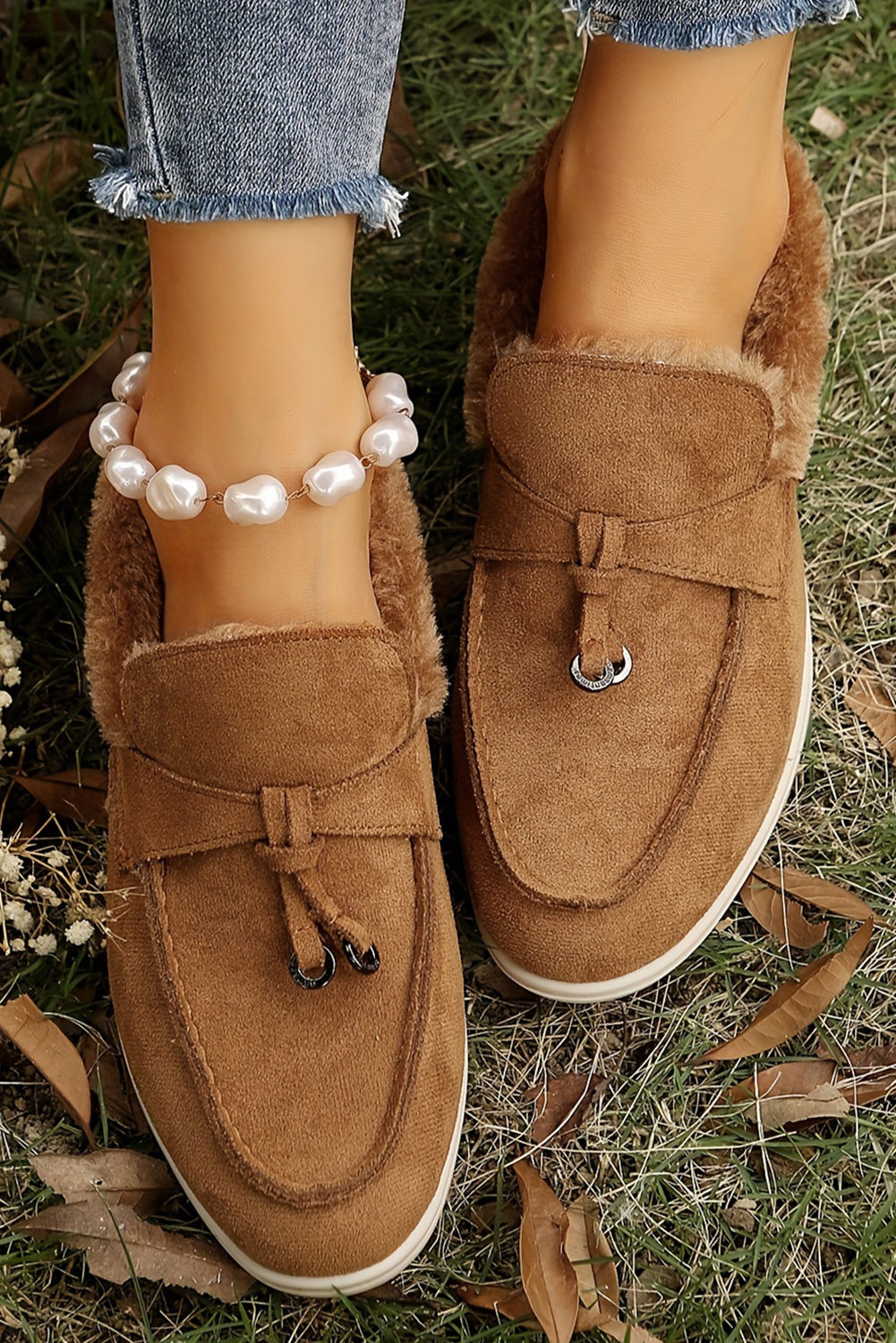 Nyla Furry Lined Slippers - Threaded Pear