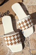 Woven Plaid Square Toe Flat Slippers - Threaded Pear
