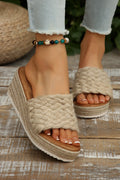 Woven Wide Band Platform Slippers - Threaded Pear