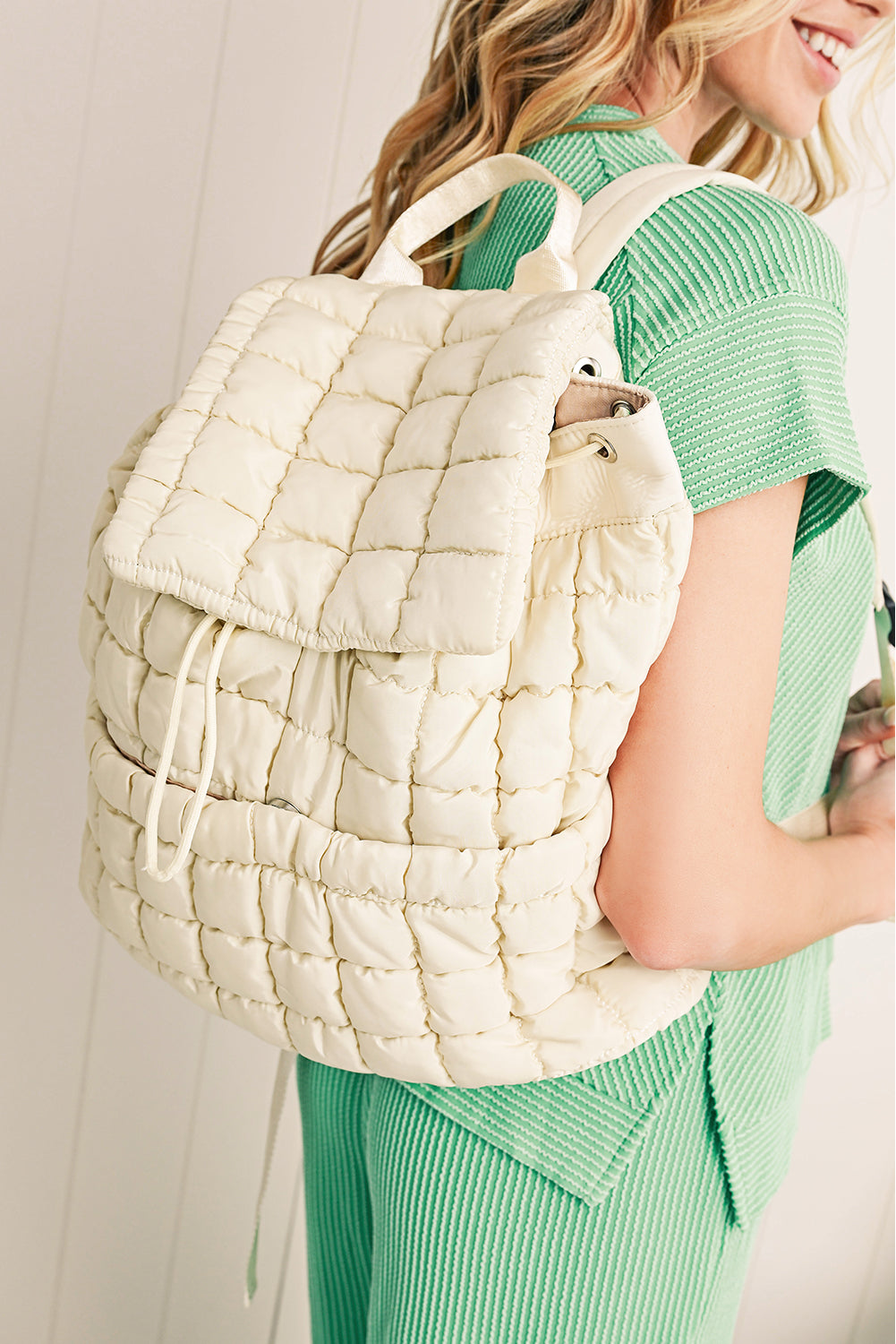 Natalie Quilted Puffer Backpack - Threaded Pear