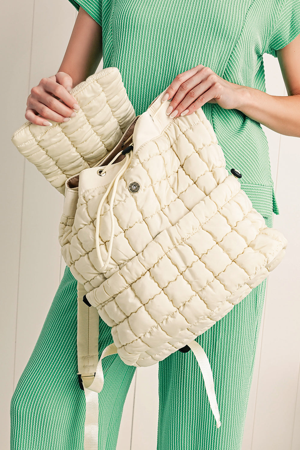 Natalie Quilted Puffer Backpack - Threaded Pear