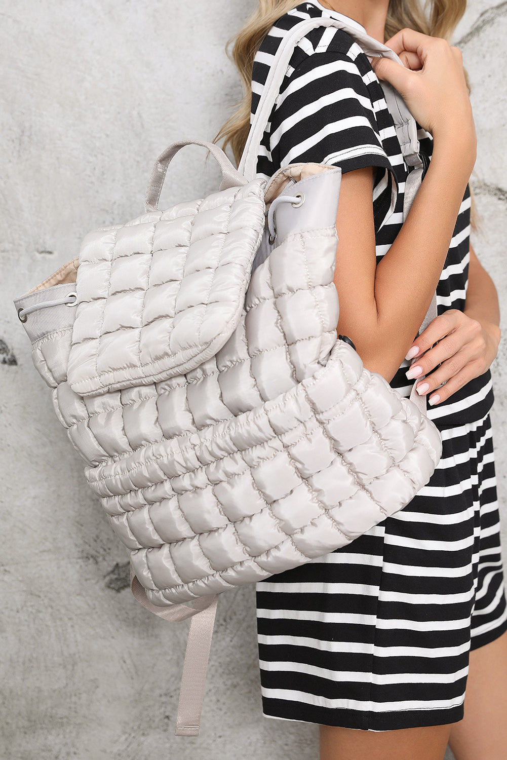 Natalie Quilted Puffer Backpack - Threaded Pear