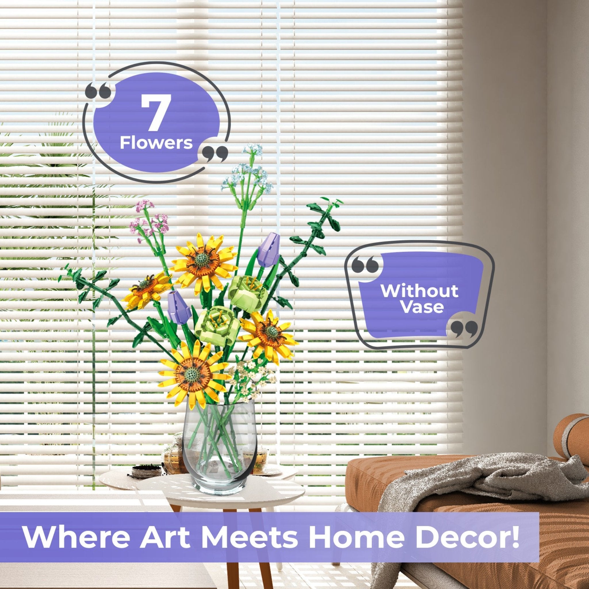 Contixo Sunflower Bouquet Building Set - 975 Pcs, DIY Floral STEM Kit, Home Deco by Contixo
