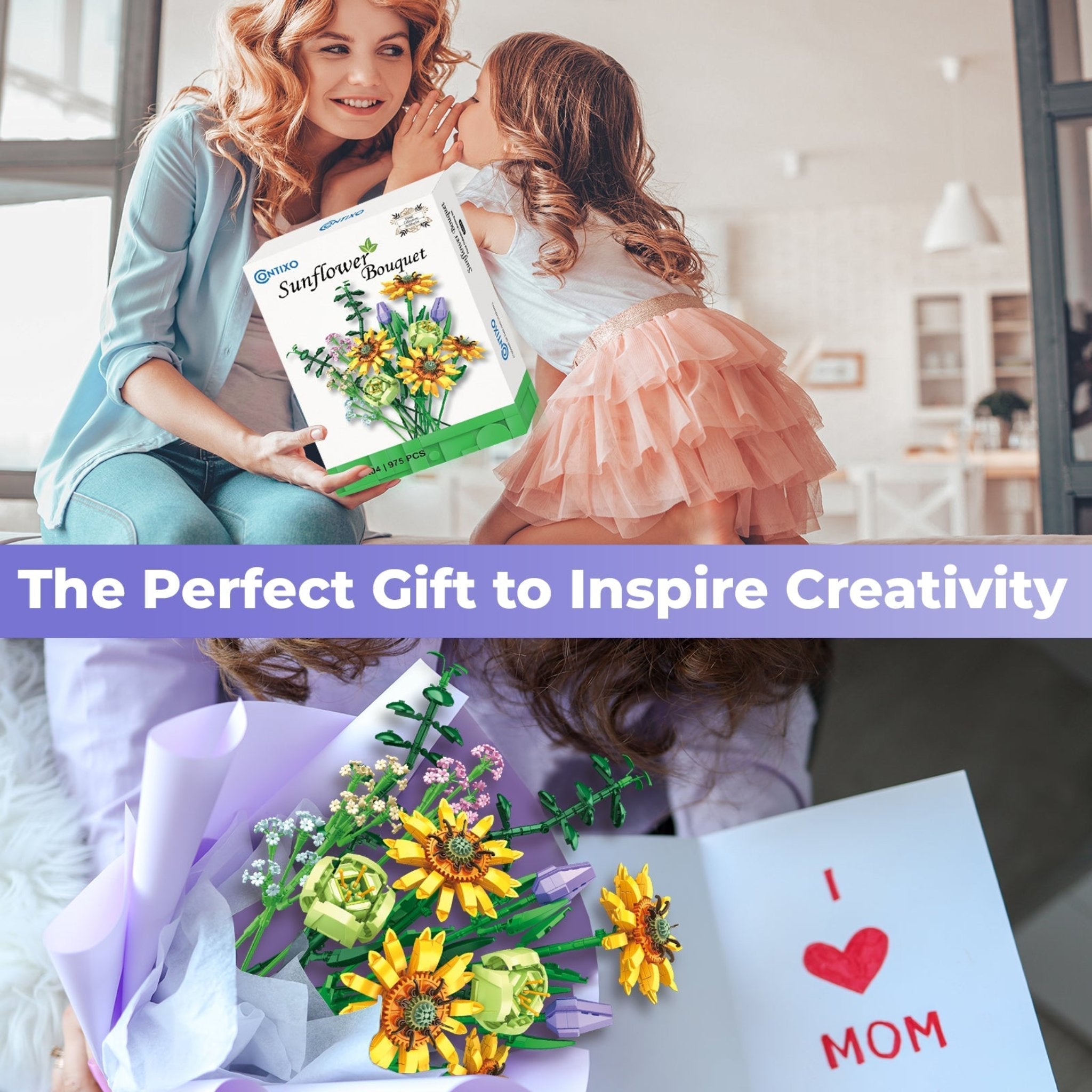 Contixo Sunflower Bouquet Building Set - 975 Pcs, DIY Floral STEM Kit, Home Deco by Contixo