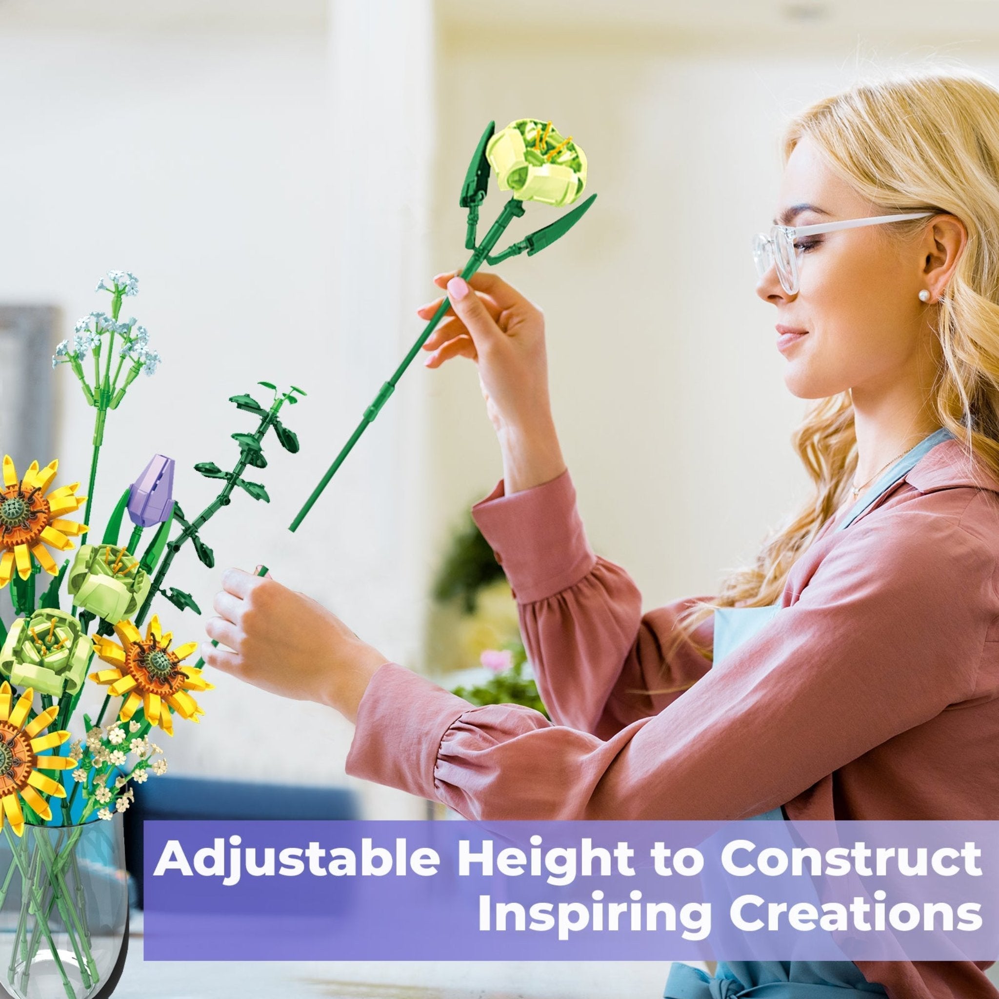 Contixo Sunflower Bouquet Building Set - 975 Pcs, DIY Floral STEM Kit, Home Deco by Contixo