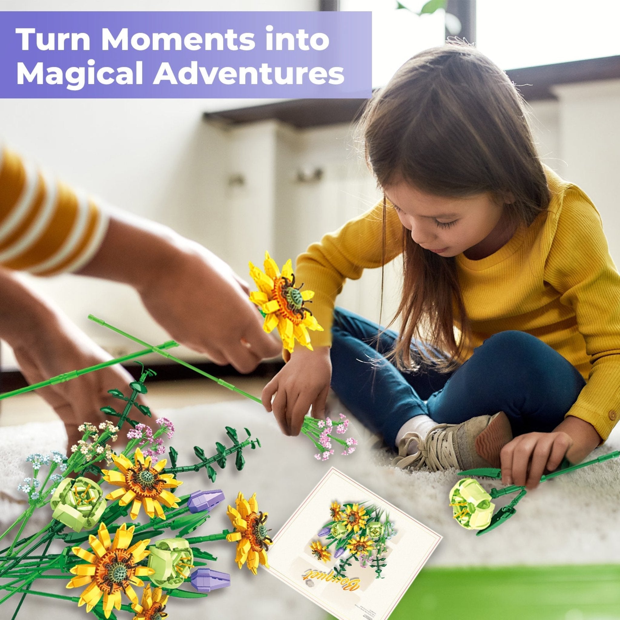 Contixo Sunflower Bouquet Building Set - 975 Pcs, DIY Floral STEM Kit, Home Deco by Contixo