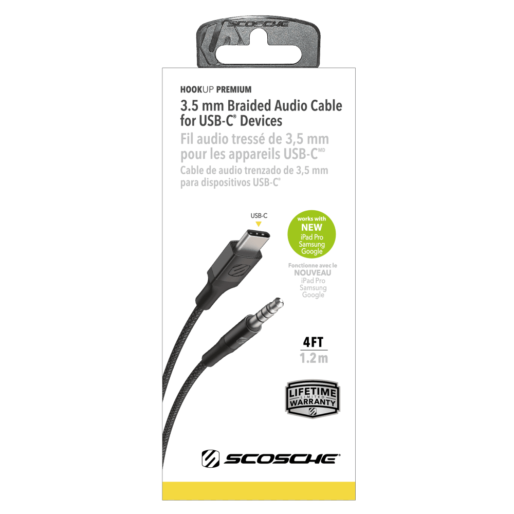 Scosche Braided USB C to 3.5mm Aux Cable 4ft by Scosche