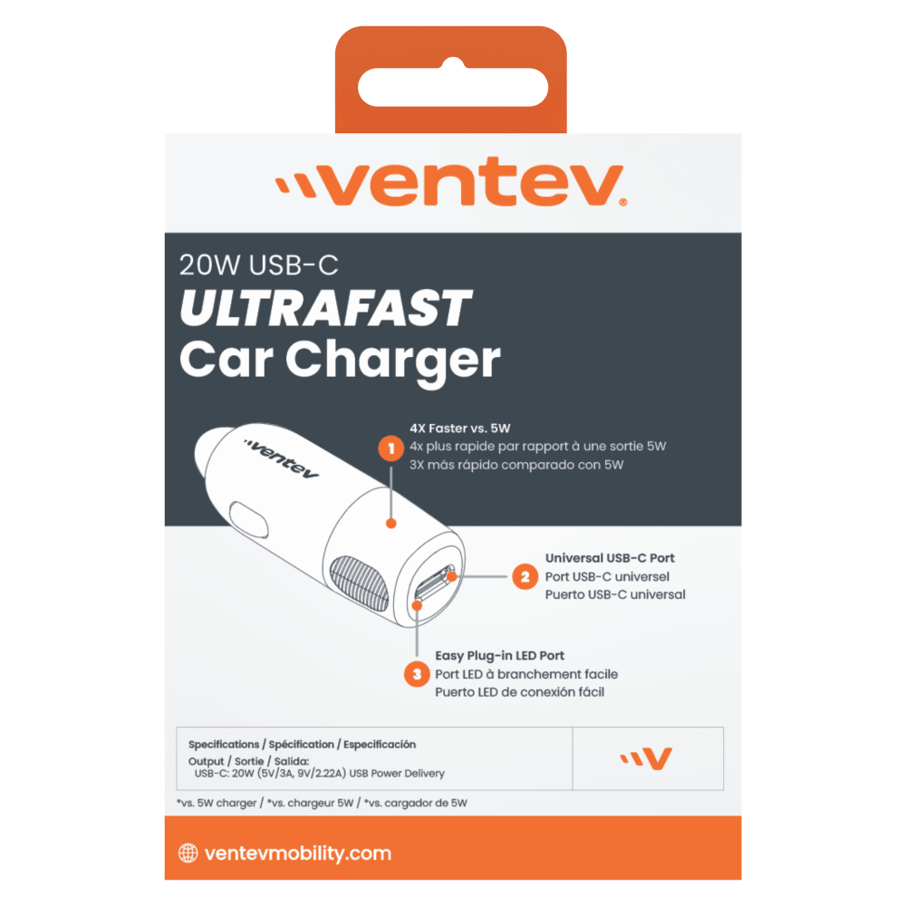 Ventev 20W ULTRAFAST USB C Universal Car Charger by Ventev